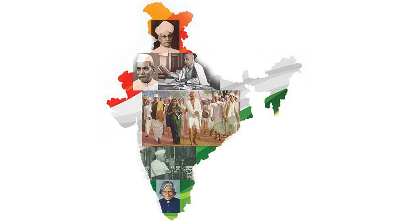 Map of India with freedom fighters