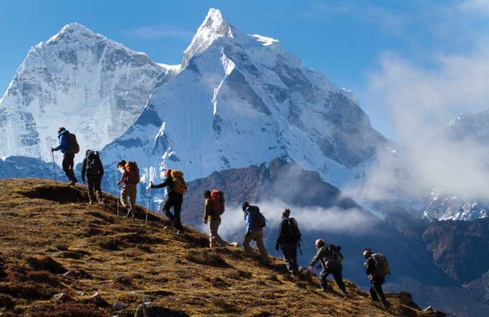 Mountain climbers going up a mountain