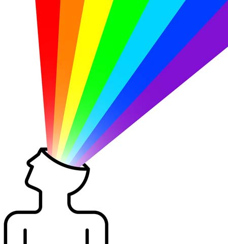 Person with rainbow rays coming out of his head