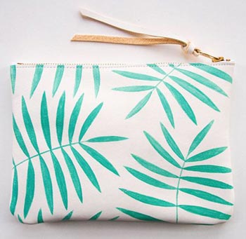Ladies clutch bag with leaf print