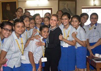 Jilliam Haslam interacting with school students in Kolkata