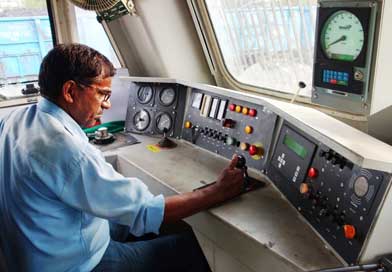 Indian Railways loco pilot at work
