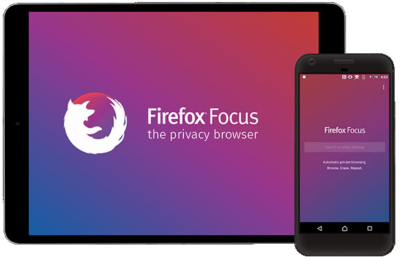 Firefox Focus on a tablet and smartphone