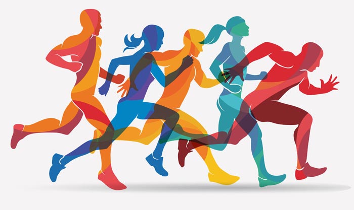 Illustration of people in different colours running
