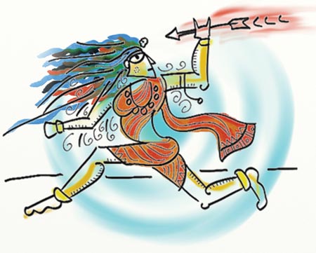 Illustration of Indian god playing a sport