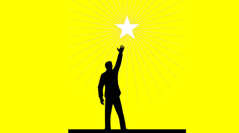 Illustration of male figure reaching up to a star