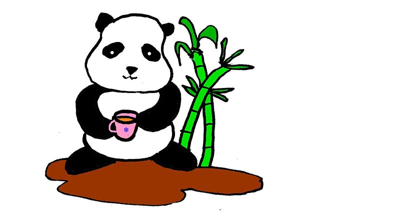 Illustration of panda holding a cup of tea