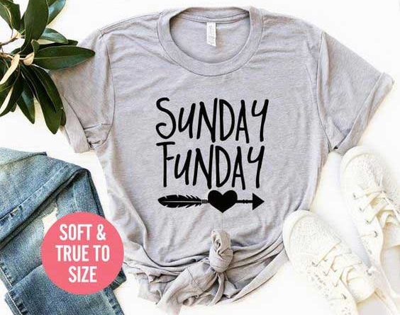 Grey t-shirt with the words 'Sunday Funday' painted on to it