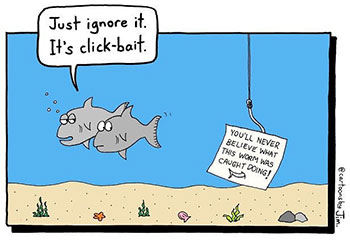 Cartoon showing two fishes ignoring clickbait