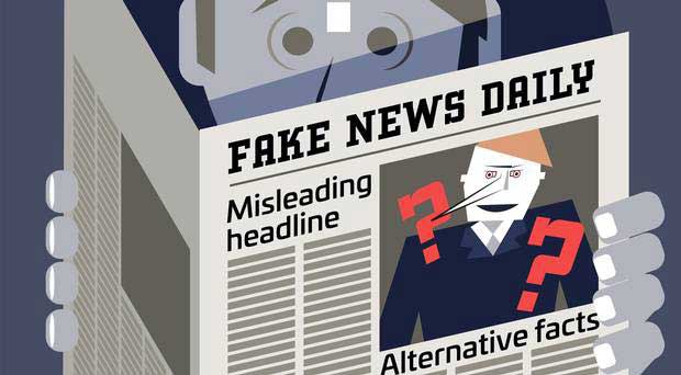 Illustration of a man reading the newspaper Fake News Daily