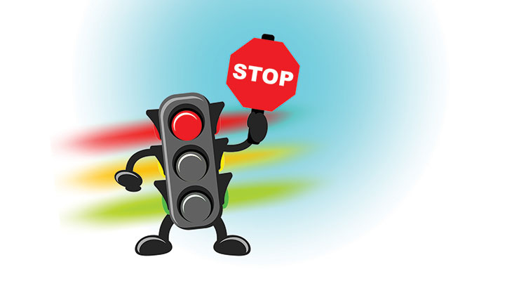 Cartoon of traffic light showing red