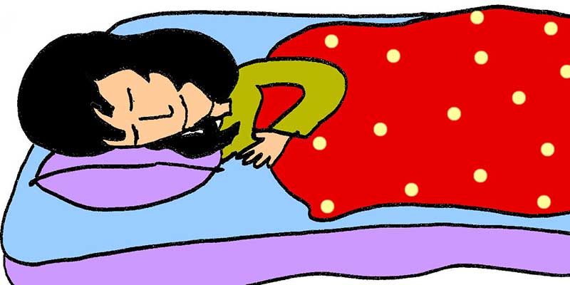 Illustration of girl sleeping on a mattress