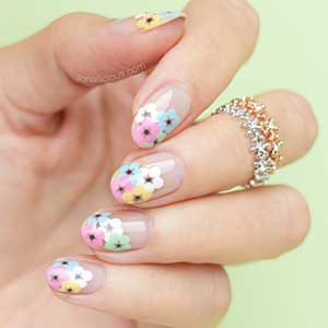 Round nail shape with floral pattern