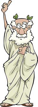 Cartoon illustration of a Greek philosopher
