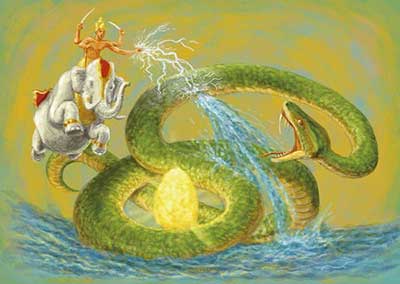 Illustration of the serpent, Vritra, in Hindu mythology
