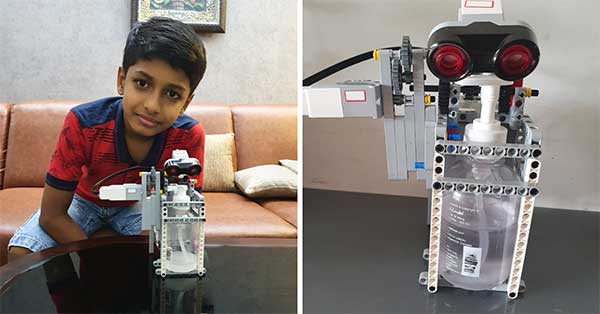 Alok Dev with his sanitizer-dispensing robot