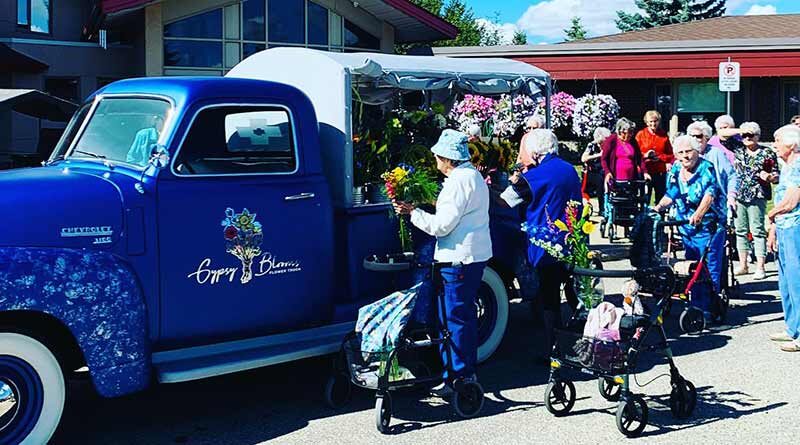 A truckload of flowers delivered to an old people's home