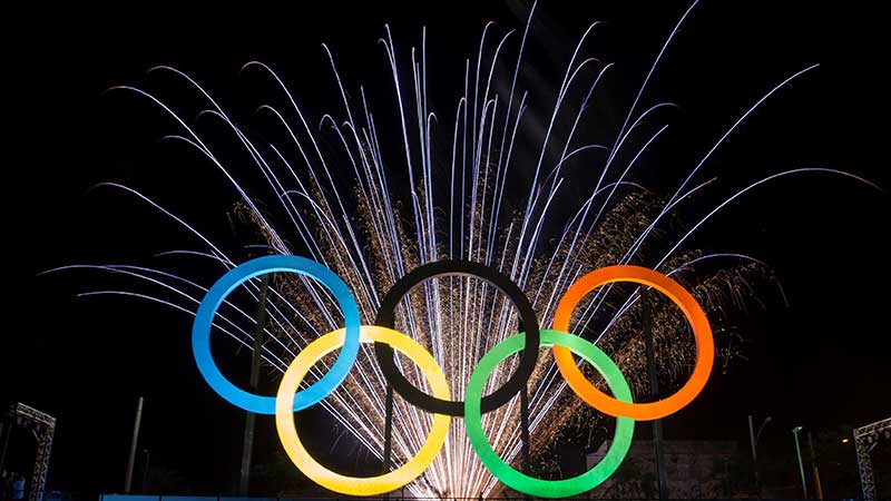 Olympic Rings with fireworks