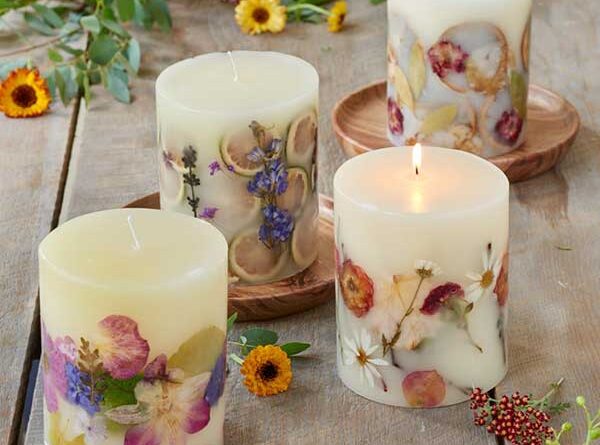 Dried, pressed flower candles