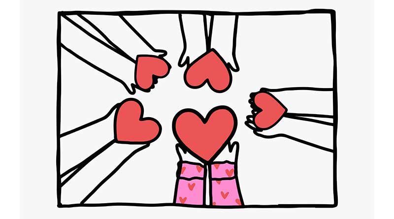 Doodle of hands holding hearts