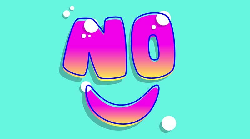 Illustration of the word 'no' smiling