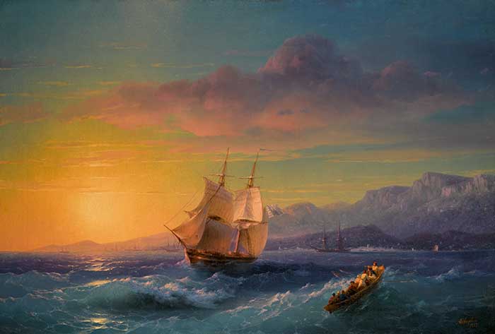 Ivan Konstantinovich Aivazovsky, Ship at Sunset off Cap Martin, 1859