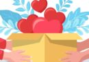 Illustration of hands holding box with hearts in it
