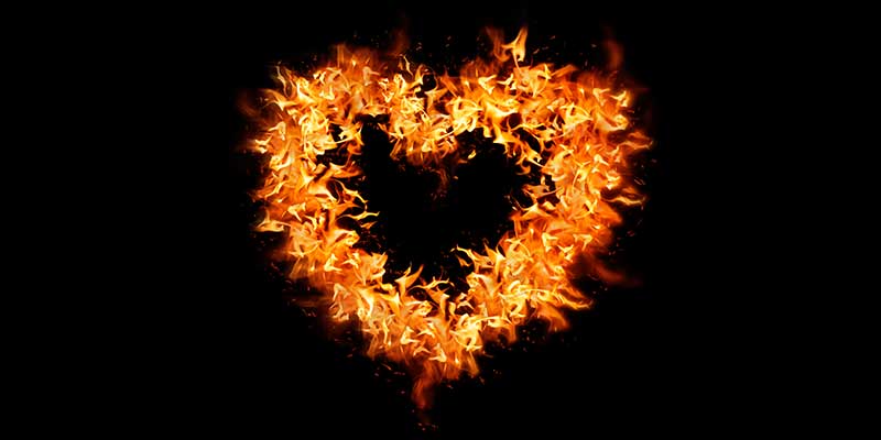 Flames in the shape of the heart
