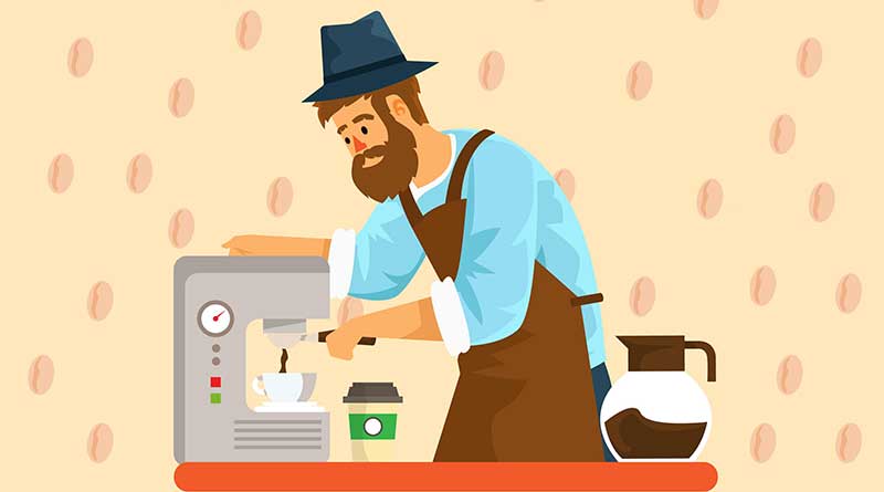Illustration of man using a coffee machine