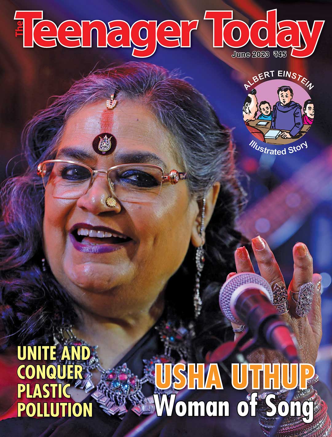 Cover of the June 2023 issue of The Teenager Today featuring Usha Uthup.