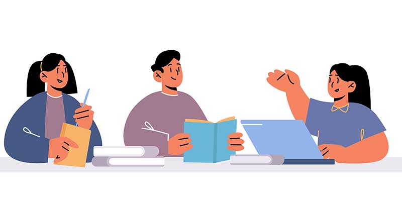 Illustration of group of students studying for exams