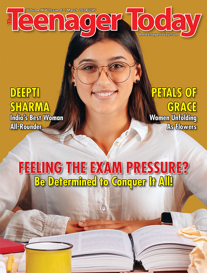 Cover of the March 2024 issue of The Teenager Today with a smiling female student on the cover